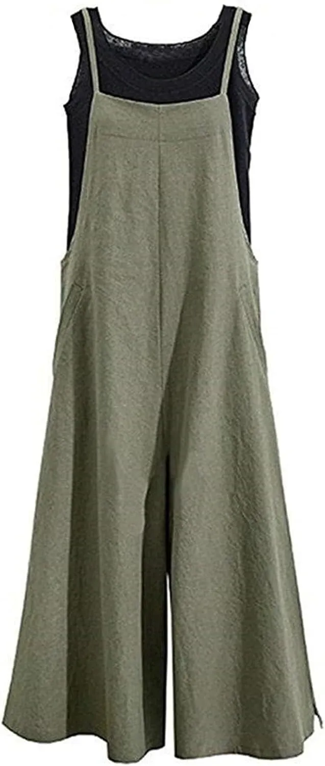 Aedvoouer Women's Baggy Plus Size Overalls Cotton Linen Jumpsuits Wide Leg Harem Pants Casual Rompers