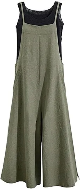 Aedvoouer Women's Baggy Plus Size Overalls Cotton Linen Jumpsuits Wide Leg Harem Pants Casual Rompers