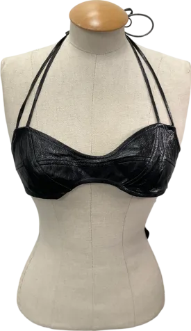 agro studios Black Leather Cross Back Strappy Halter Neck Crop Top UK S