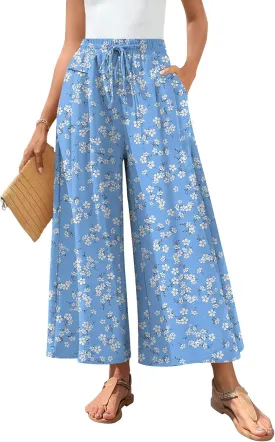 Aodemo Women's Palazzo Pants Dressy Wide Leg Pants High Waist Casual Beach Flowy Culottes with Pockets