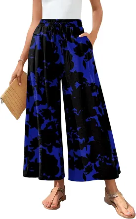 Aodemo Women's Palazzo Pants Dressy Wide Leg Pants High Waist Casual Beach Flowy Culottes with Pockets