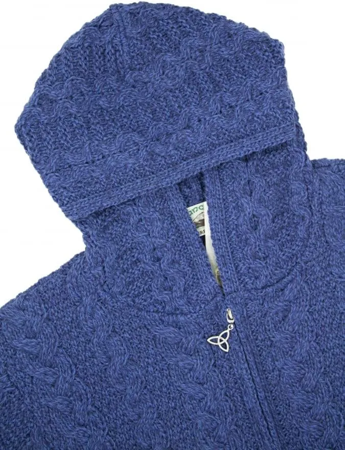 Aran Crafts Women's Irish Cable Knitted Wool Hooded Zip Coat (100% Merino Wool)