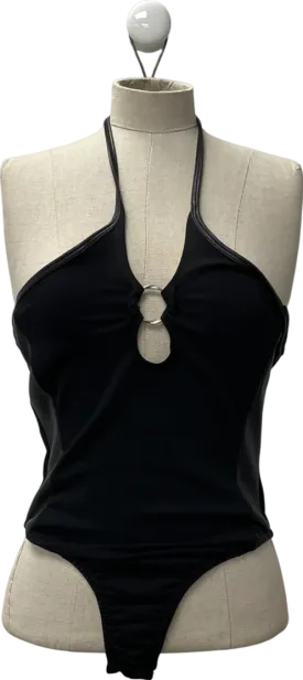 Black Halter Neck Ring Detailed Bodysuit UK 10