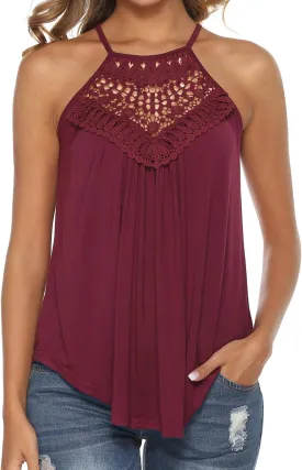 Bluetime Halter Tops for Women Sexy Sleeveless Lace Crochet Dressy Flowy Tank Top Cute Summer Shirts