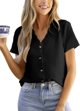 CUPSHE Women Summer Tops Short Sleeve Dressy Casual Business Work Blouses Office Shirts