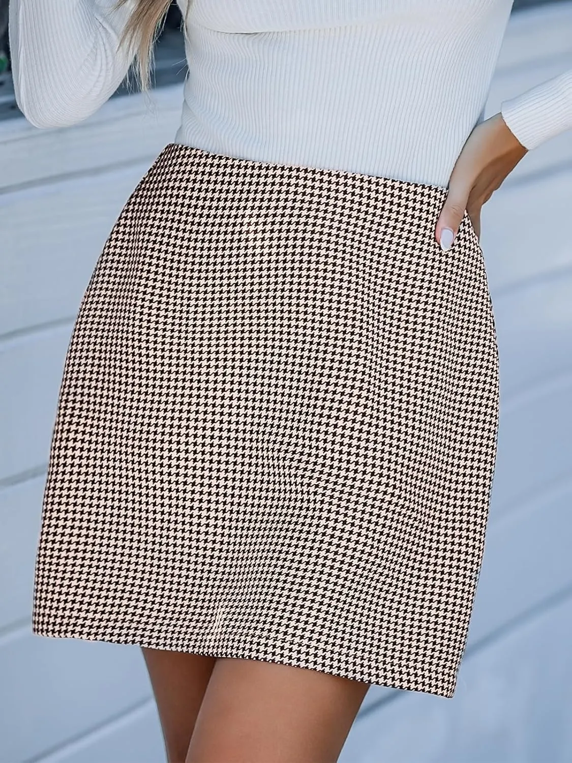 CUPSHE Women's Plaid High Waist Bodycon Pencil Mini Skirt