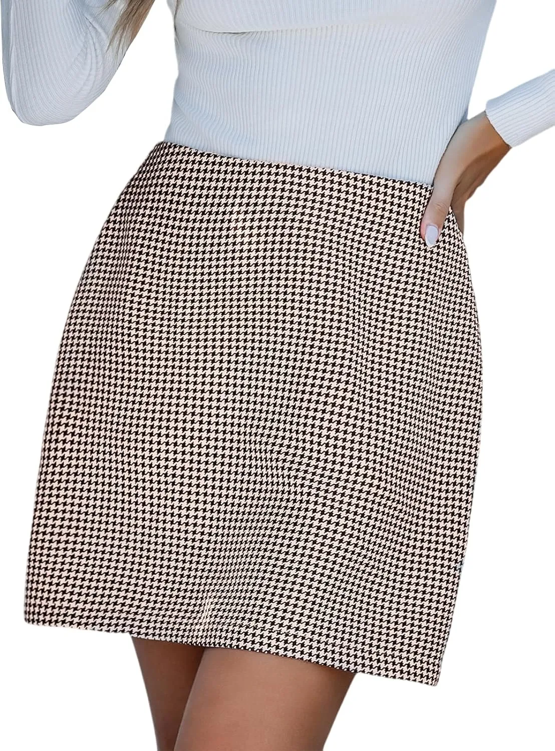 CUPSHE Women's Plaid High Waist Bodycon Pencil Mini Skirt