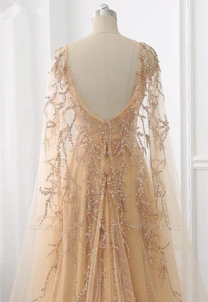 Elegant Jewel Long Sleevess Ruffle Prom Dresses with Beadings On Sale