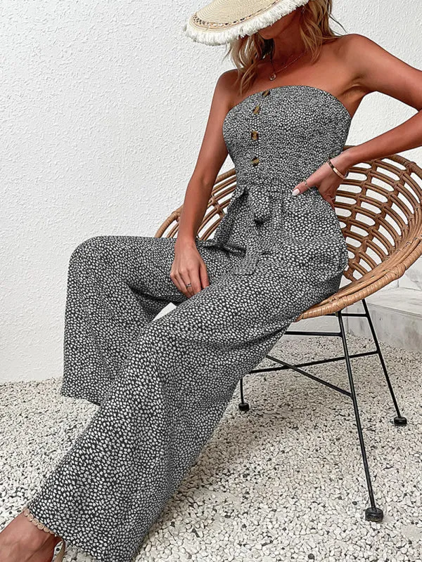 European and American women's holiday leopard print one-piece jumpsuit