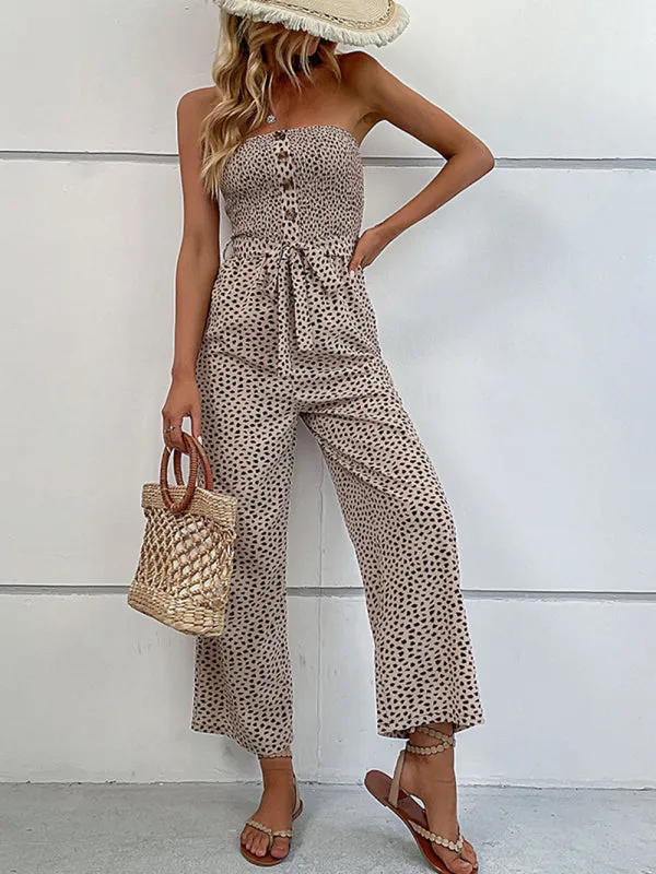 European and American women's holiday leopard print one-piece jumpsuit
