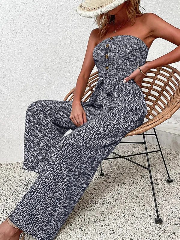 European and American women's holiday leopard print one-piece jumpsuit