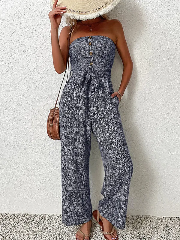 European and American women's holiday leopard print one-piece jumpsuit