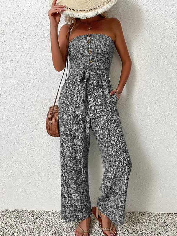 European and American women's holiday leopard print one-piece jumpsuit