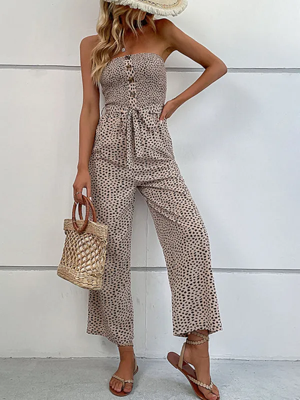 European and American women's holiday leopard print one-piece jumpsuit