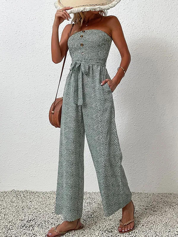 European and American women's holiday leopard print one-piece jumpsuit
