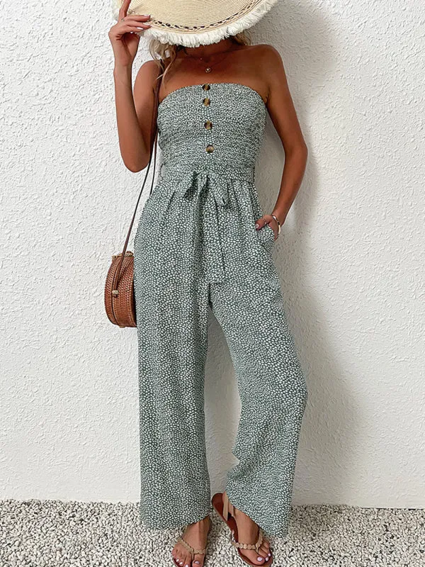 European and American women's holiday leopard print one-piece jumpsuit