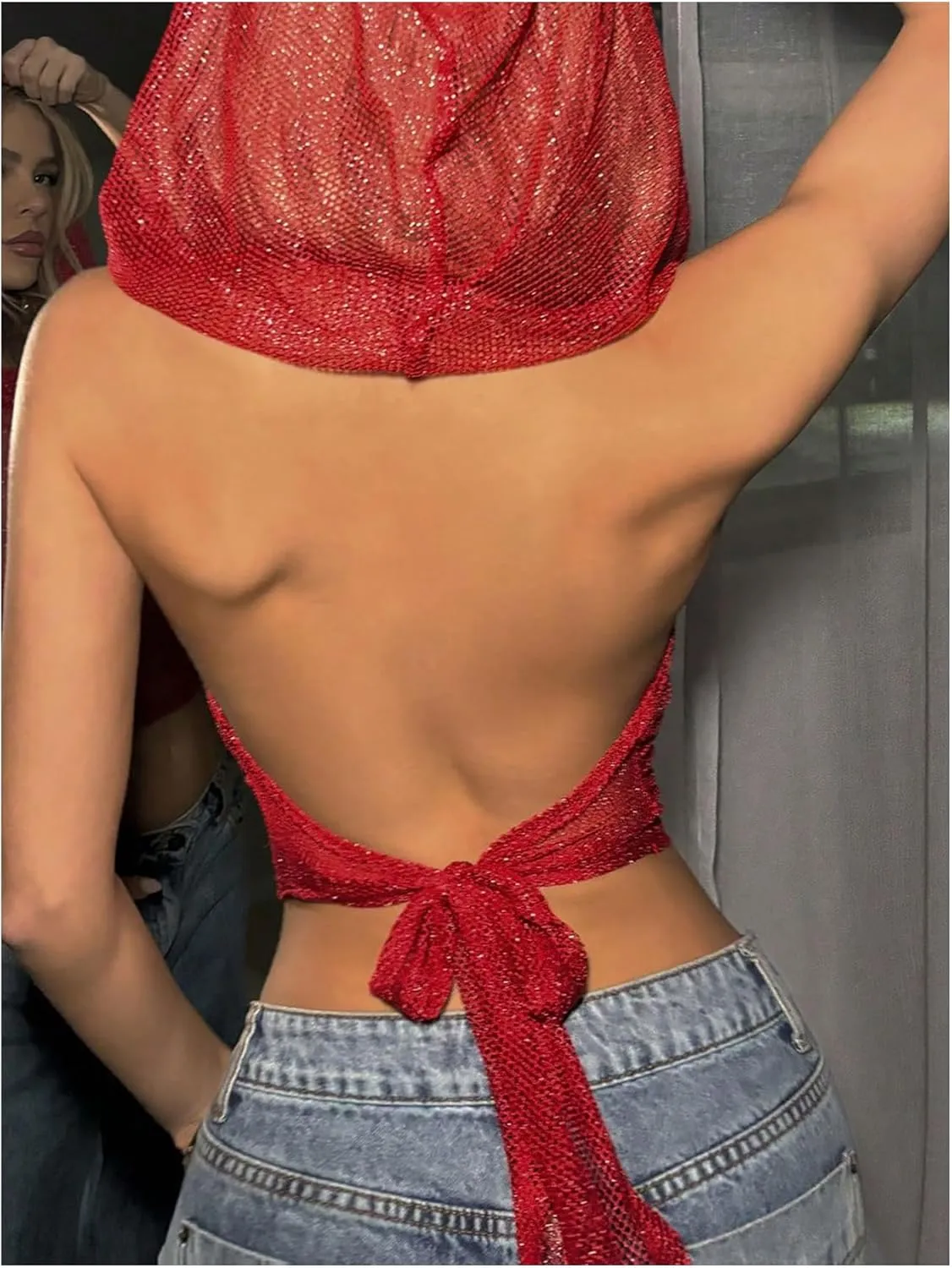 Floerns Women's Tie Backless Halter Tops Draped Front Cropped Hoodie