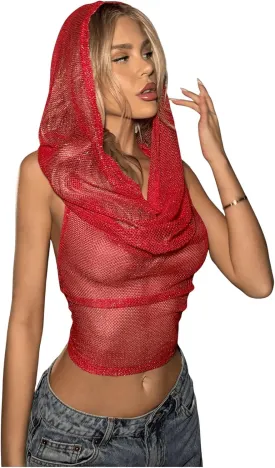 Floerns Women's Tie Backless Halter Tops Draped Front Cropped Hoodie