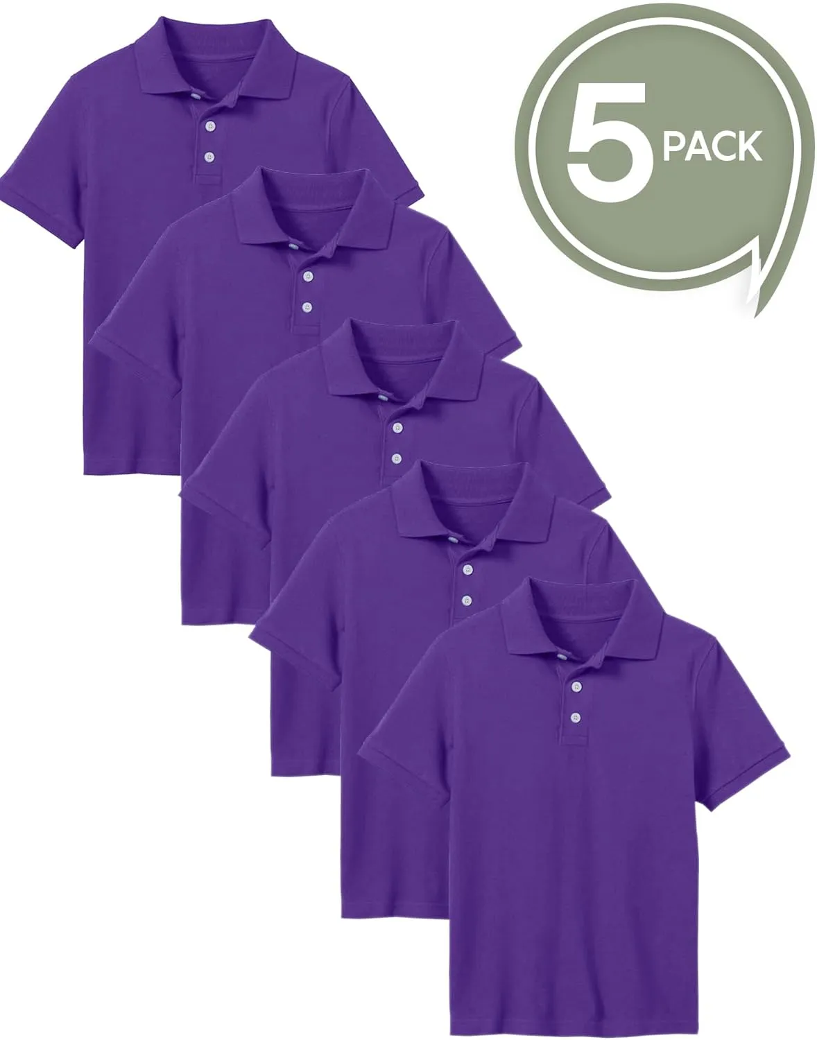 Galaxy by Harvic 5-Pack School Uniform Tagless Polo Tshirt for Little Boys & Big Boys