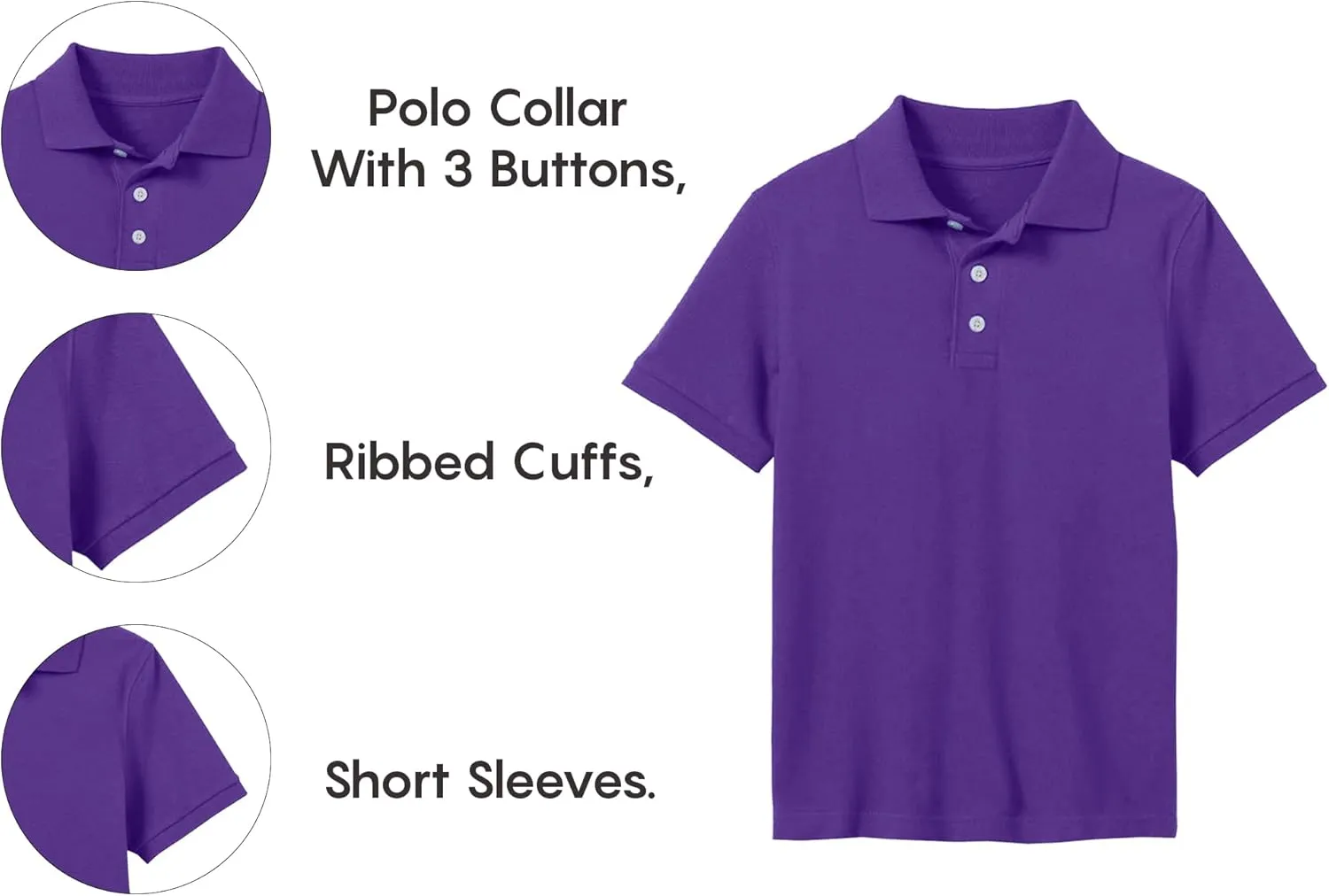 Galaxy by Harvic 5-Pack School Uniform Tagless Polo Tshirt for Little Boys & Big Boys