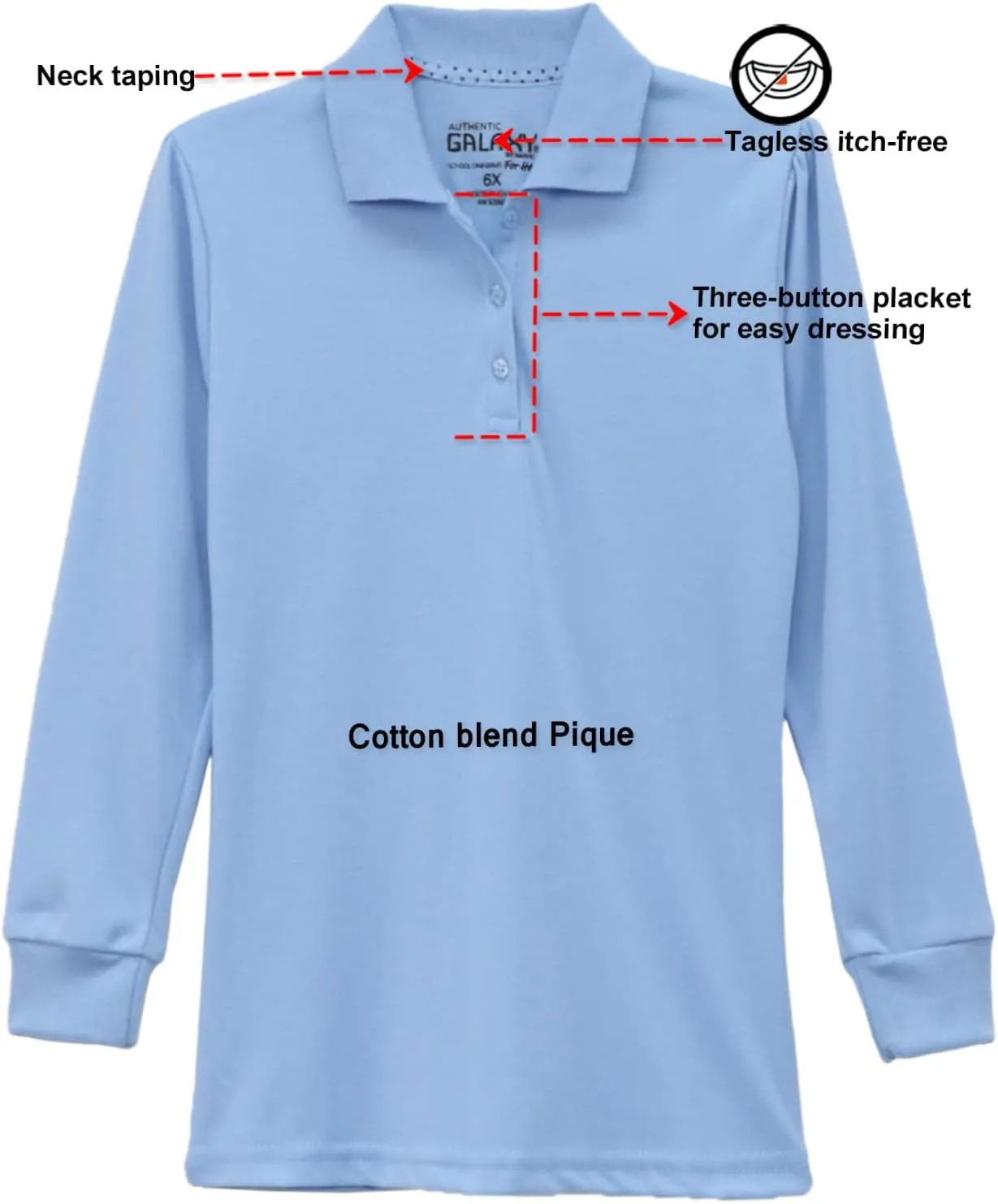 Galaxy by Harvic Girls Long Sleeve Polo Shirts School Uniform Shirt