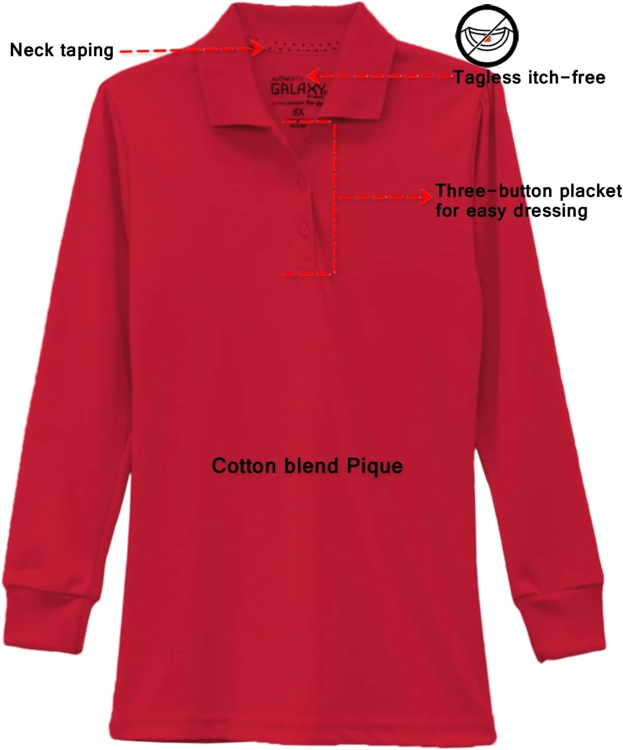 Galaxy by Harvic Girls Long Sleeve Polo Shirts School Uniform Shirt