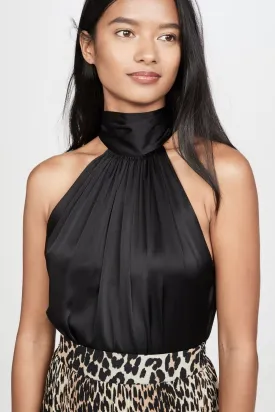 Halter Neck Black Satin Top