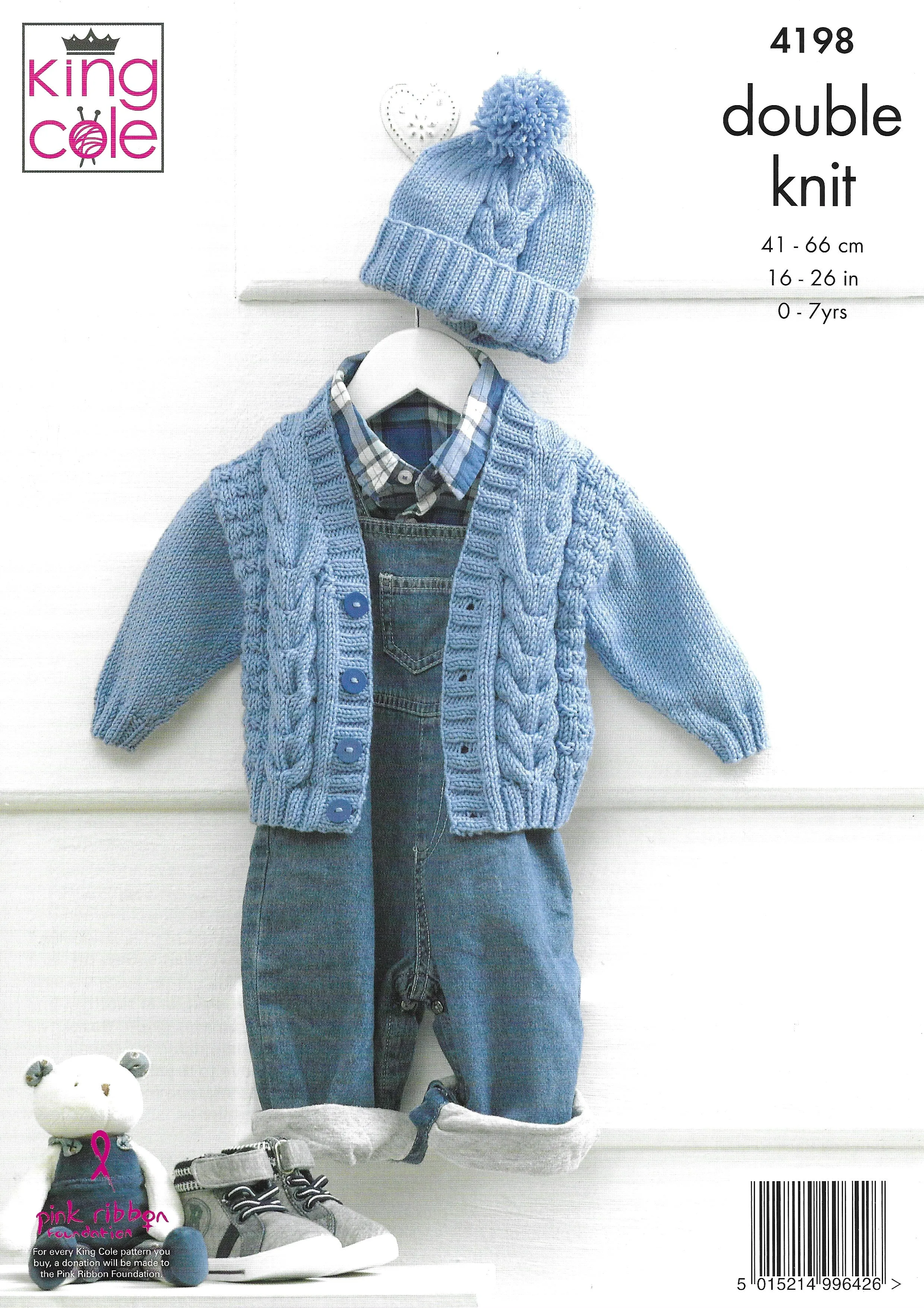 King Cole 4198 Cardigans & Hat DK Knitting Pattern