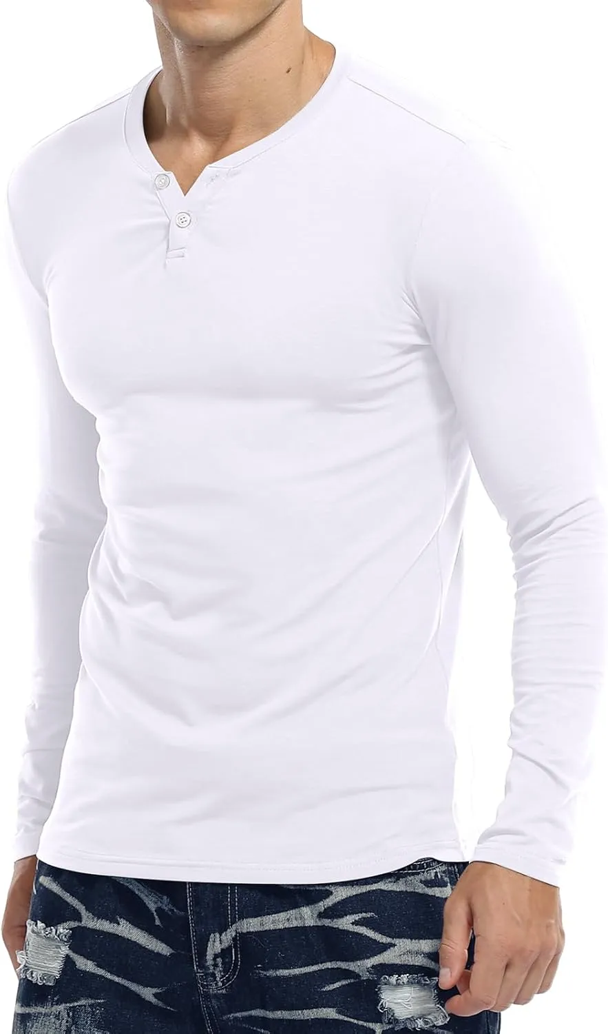 KUYIGO Mens Henley Shirts Slim Fit Long Sleeve Casual Button Fashion Cotton V Neck Tops Tee