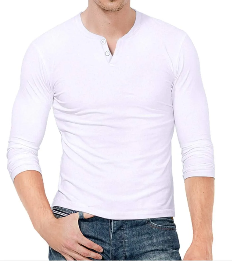 KUYIGO Mens Henley Shirts Slim Fit Long Sleeve Casual Button Fashion Cotton V Neck Tops Tee