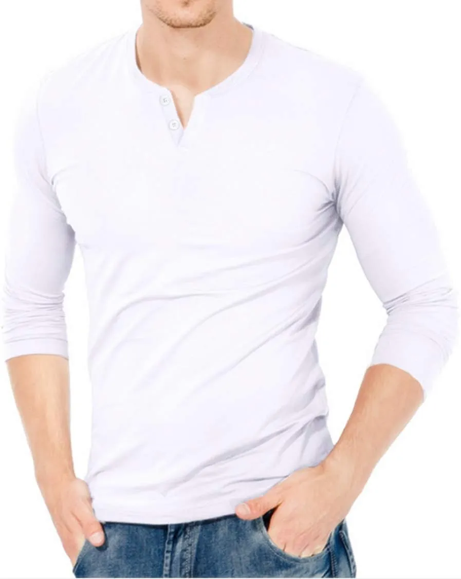 KUYIGO Mens Henley Shirts Slim Fit Long Sleeve Casual Button Fashion Cotton V Neck Tops Tee