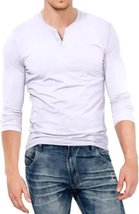 KUYIGO Mens Henley Shirts Slim Fit Long Sleeve Casual Button Fashion Cotton V Neck Tops Tee
