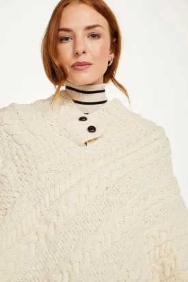 Ladies Cable Knit Poncho With Buttons