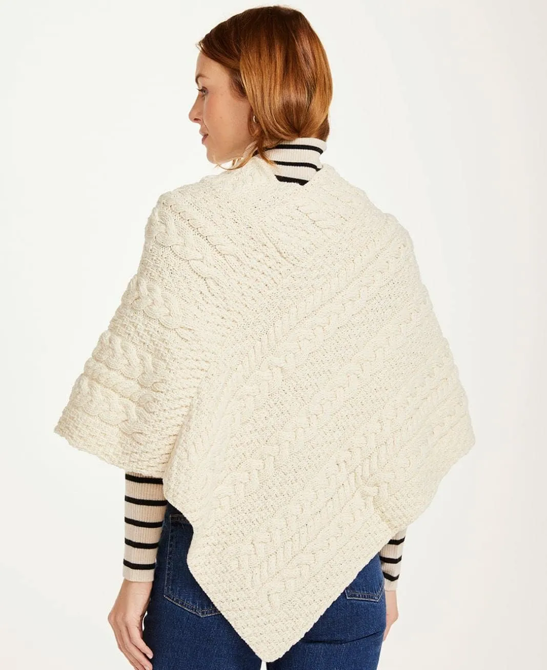 Ladies Cable Knit Poncho With Buttons