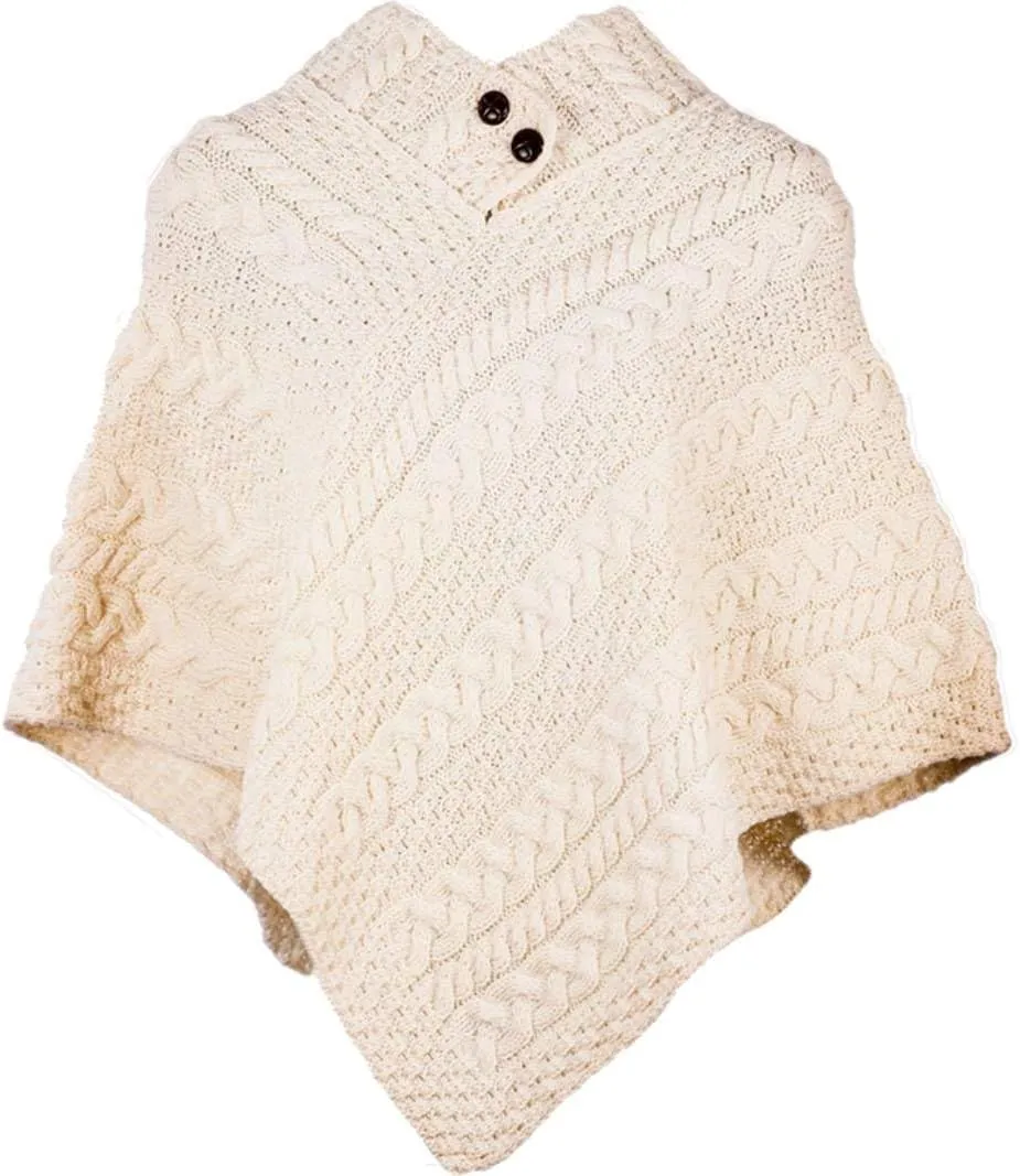 Ladies Cable Knit Poncho With Buttons