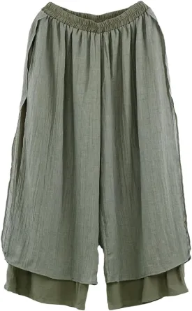 LaovanIn Women's Wide Leg Capri Pants Cotton Cropped Palazzo Trousers Culottes