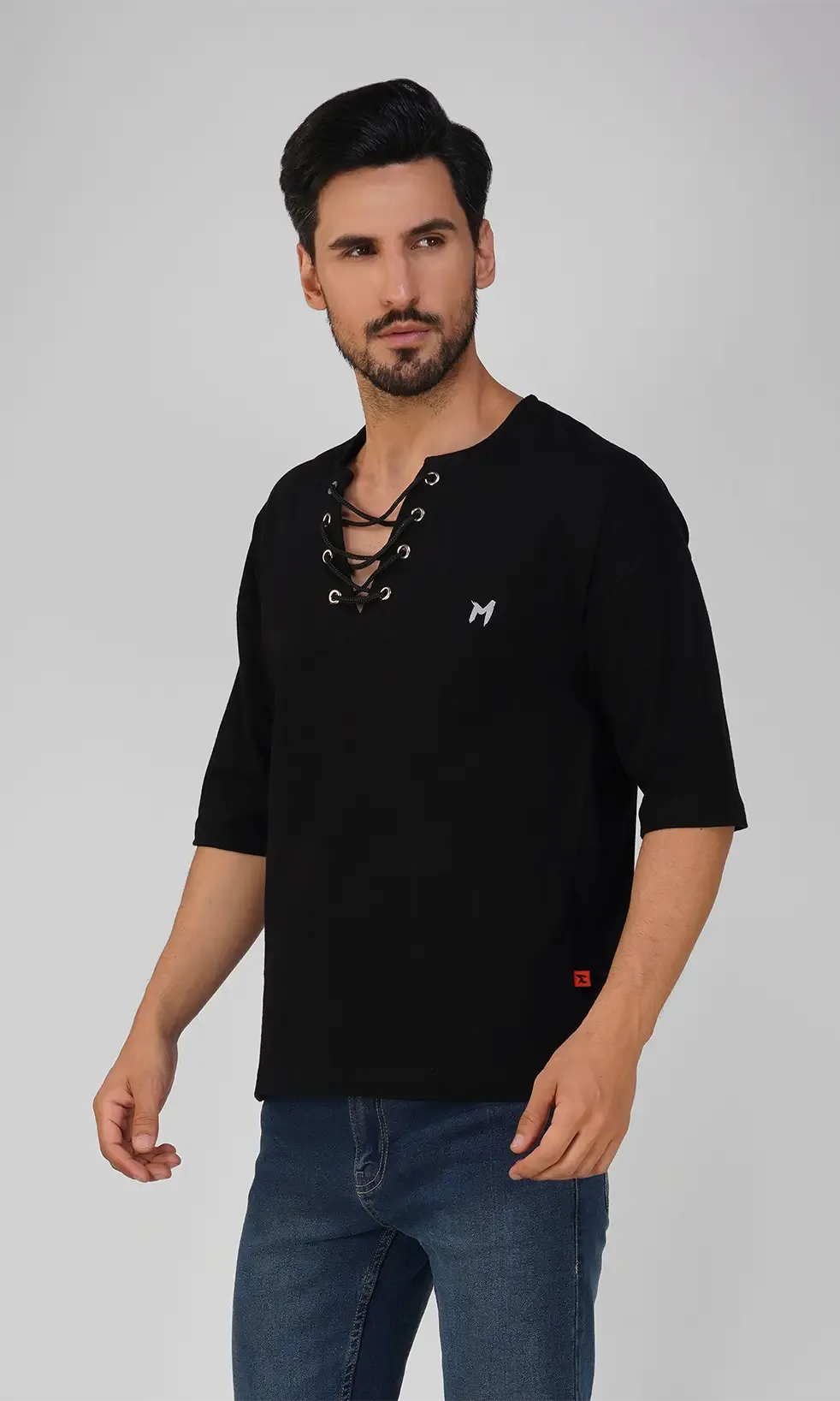 Mebadass Men's OverSized Solid Hippie T-shirts - Black