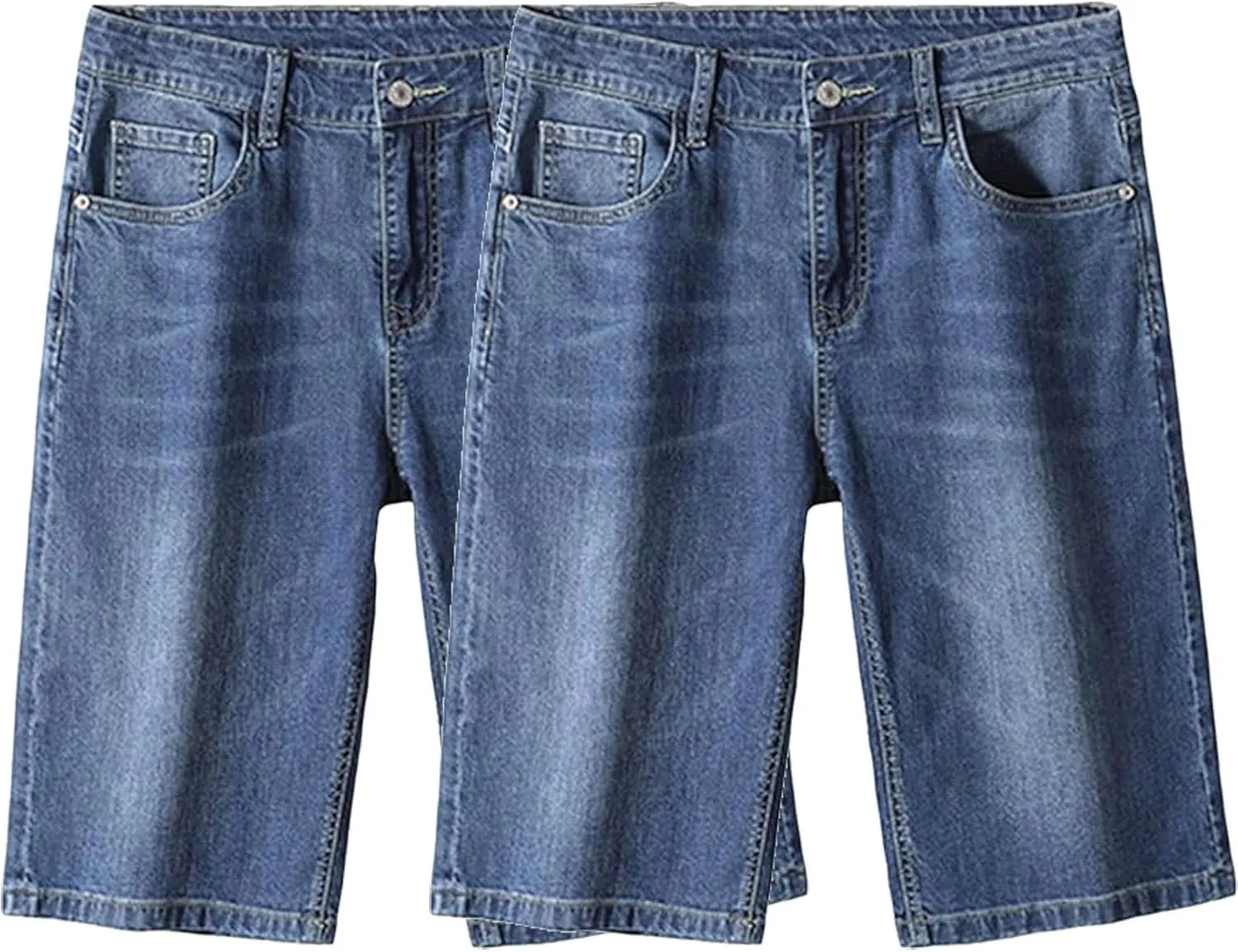 Men's Knee Length Straight Jean Short Stretchy Casual Cotton Denim Shorts Classic Short Pants with Pockets