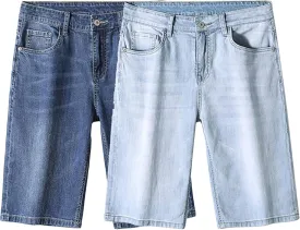 Men's Knee Length Straight Jean Short Stretchy Casual Cotton Denim Shorts Classic Short Pants with Pockets
