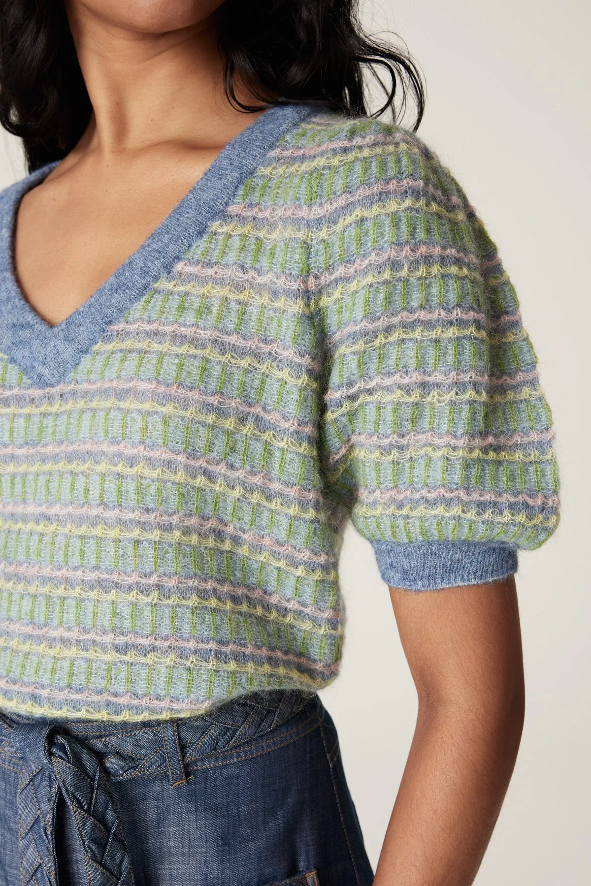 Mohair Crochet Tee - Multi Stripe