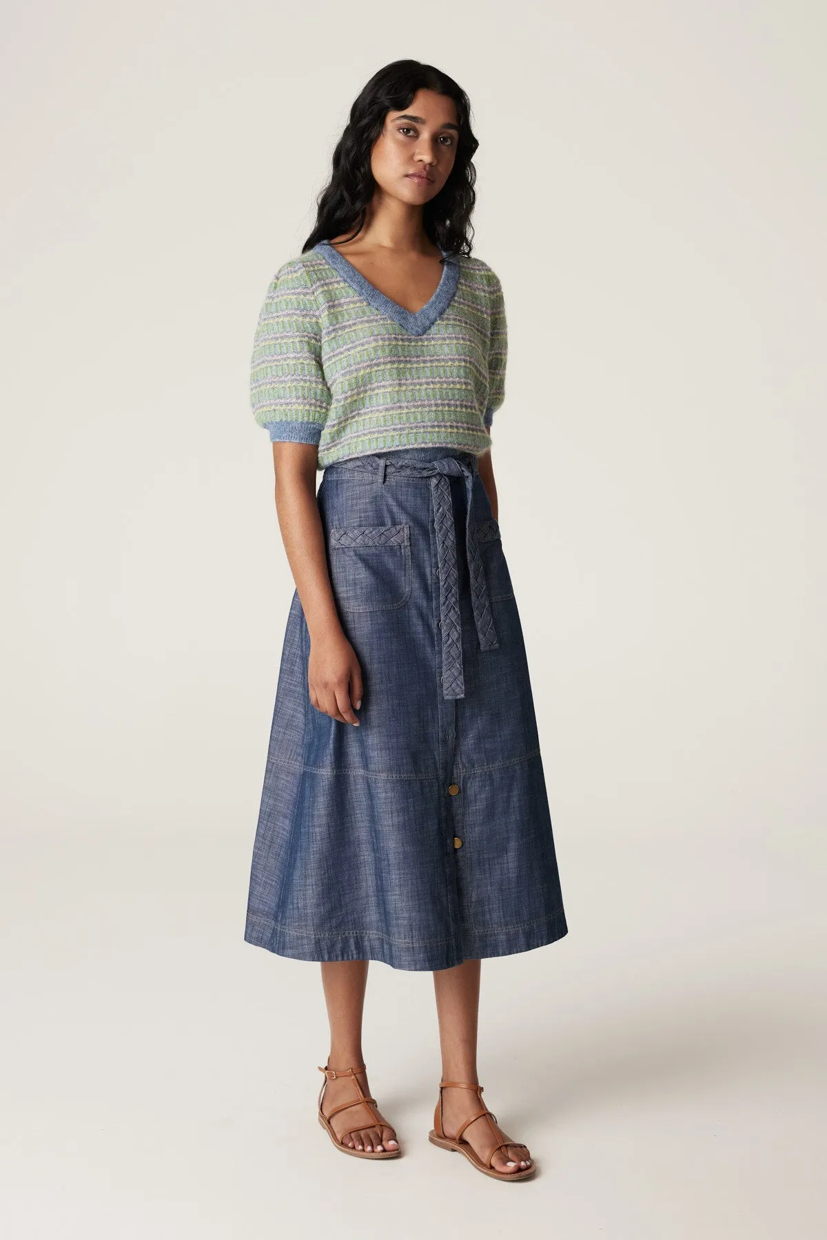 Mohair Crochet Tee - Multi Stripe