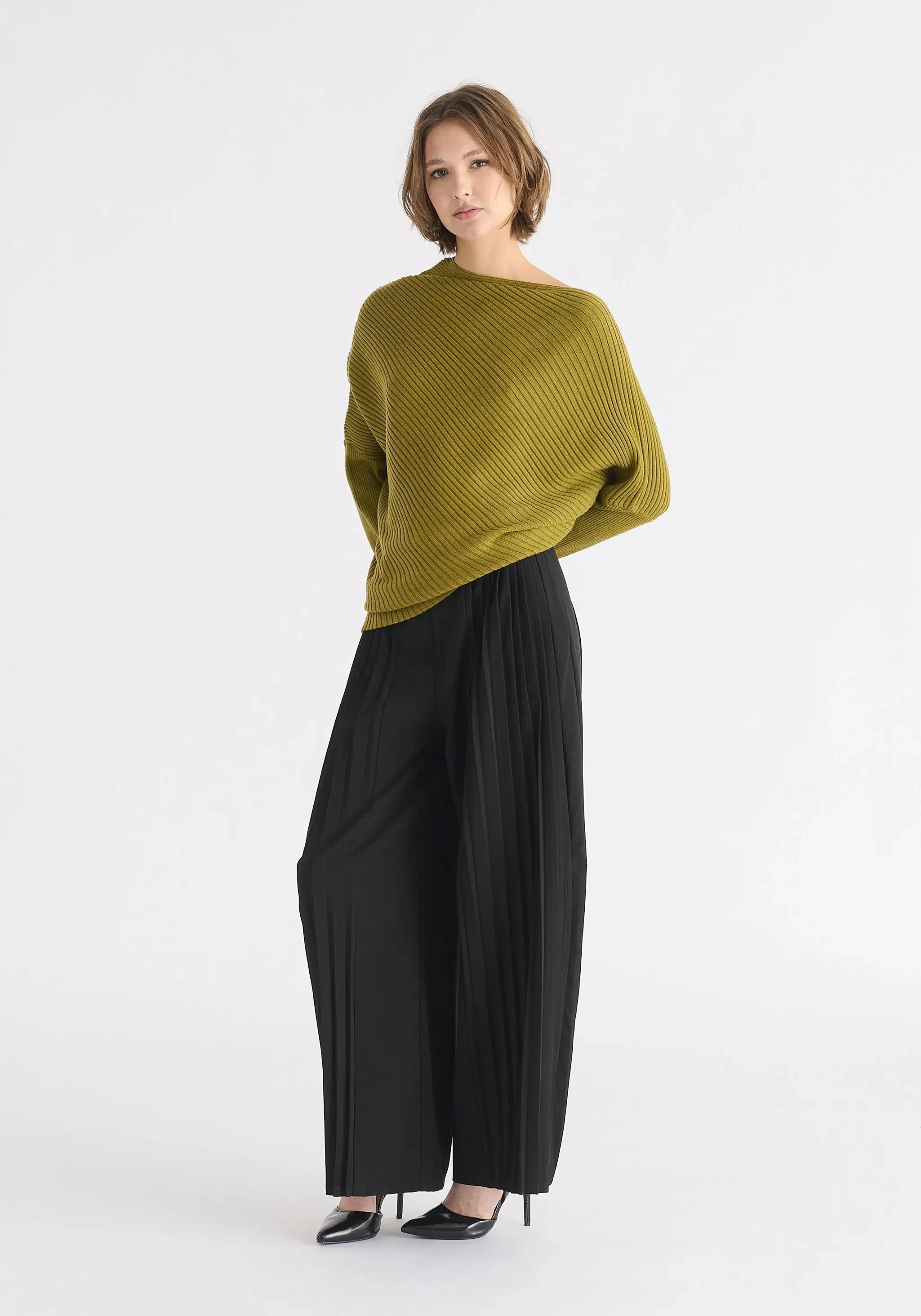 Olive Draped Knitted Jumper