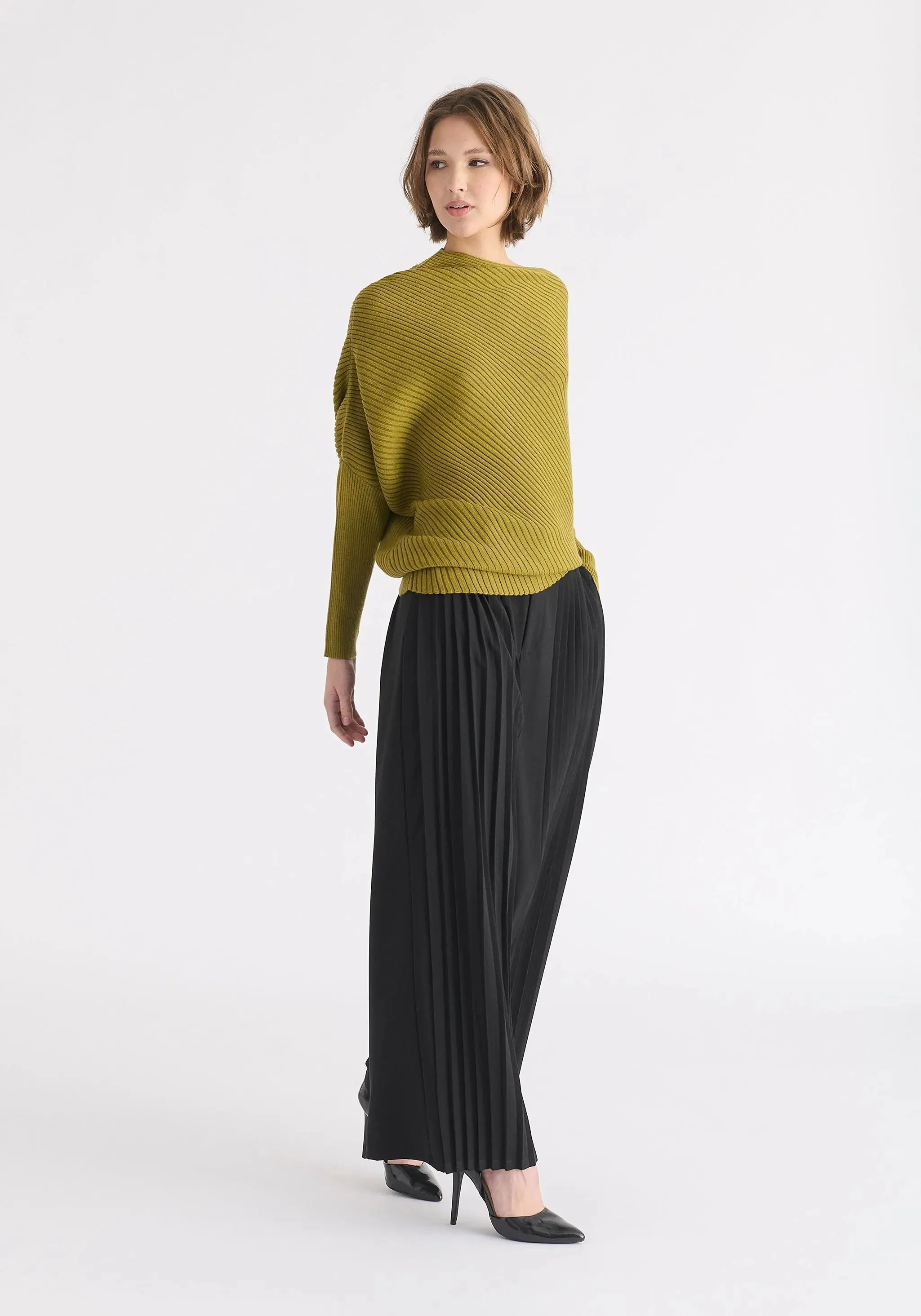 Olive Draped Knitted Jumper