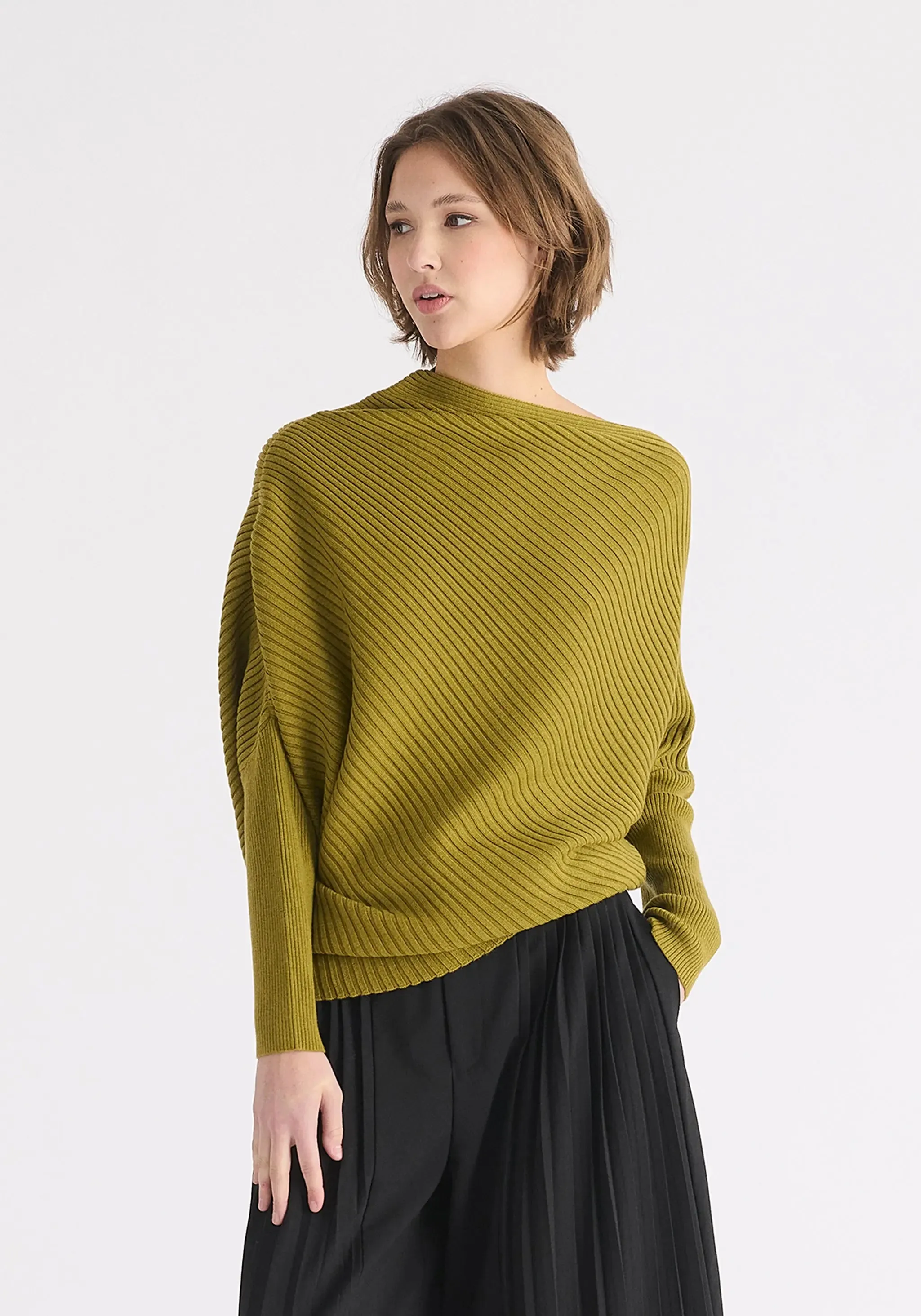 Olive Draped Knitted Jumper