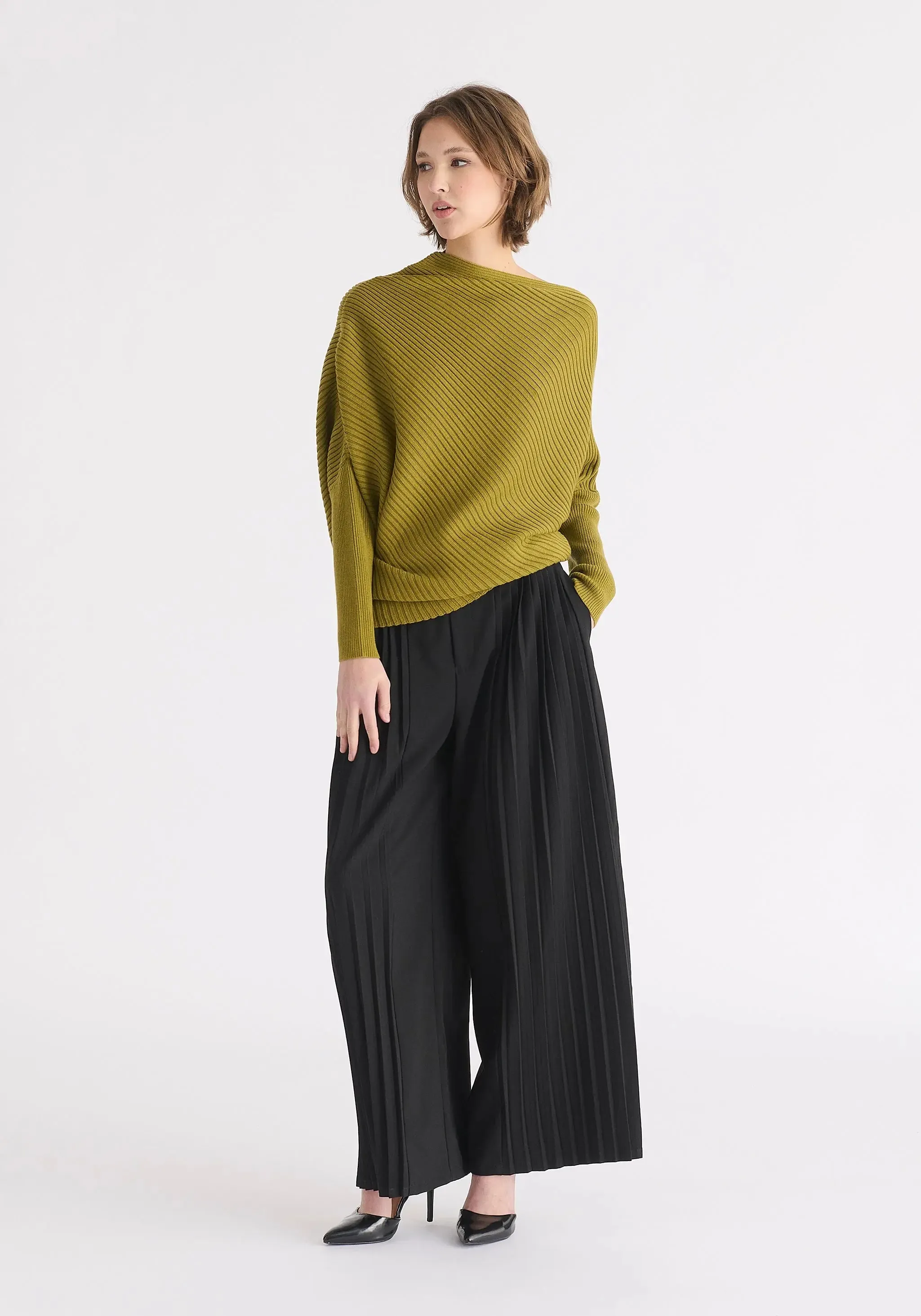 Olive Draped Knitted Jumper