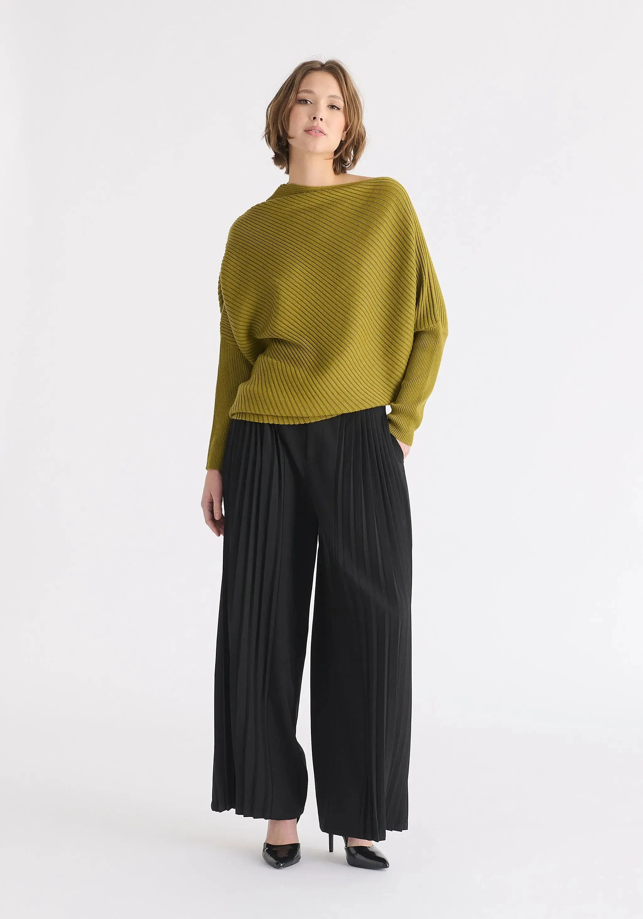 Olive Draped Knitted Jumper