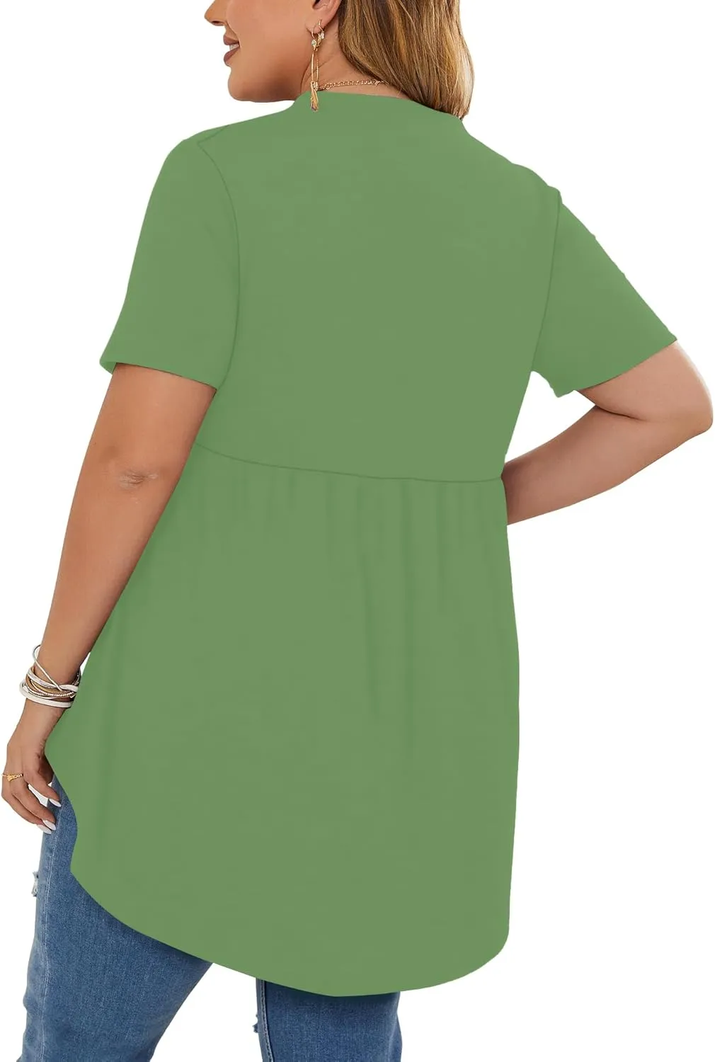 PLOKNRD Women's Plus Size Tops Short Sleeve Henley V Neck Button Up Flowy T Shirts Tunic Loose Blouses