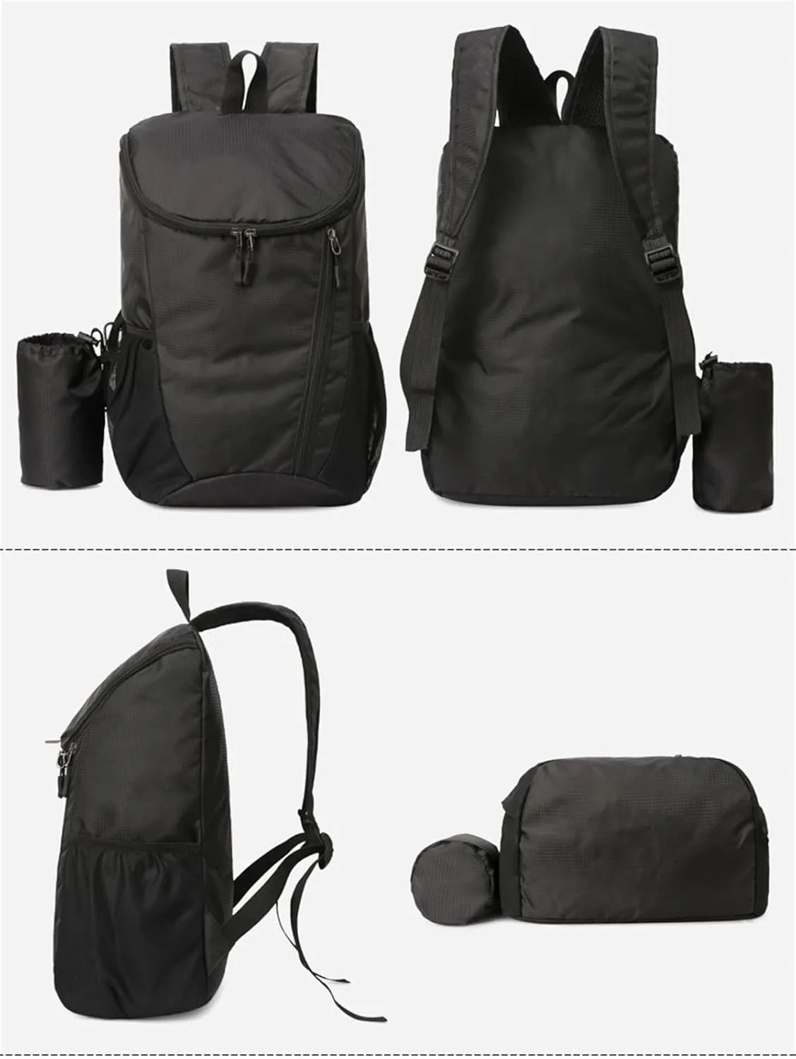 Portable Foldable Backpack Folding Mountaineering Bag, Ultralight Outdoor Cycling Rucksack, Travel Hiking Knapsack (Black)