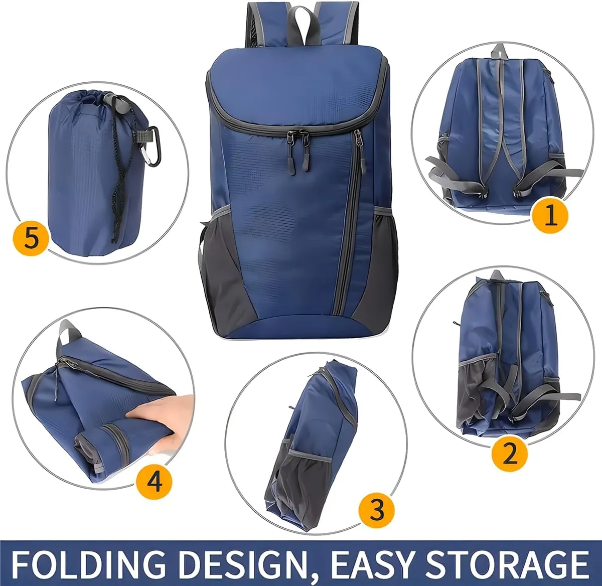 Portable Foldable Backpack Folding Mountaineering Bag, Ultralight Outdoor Cycling Rucksack, Travel Hiking Knapsack (Black)