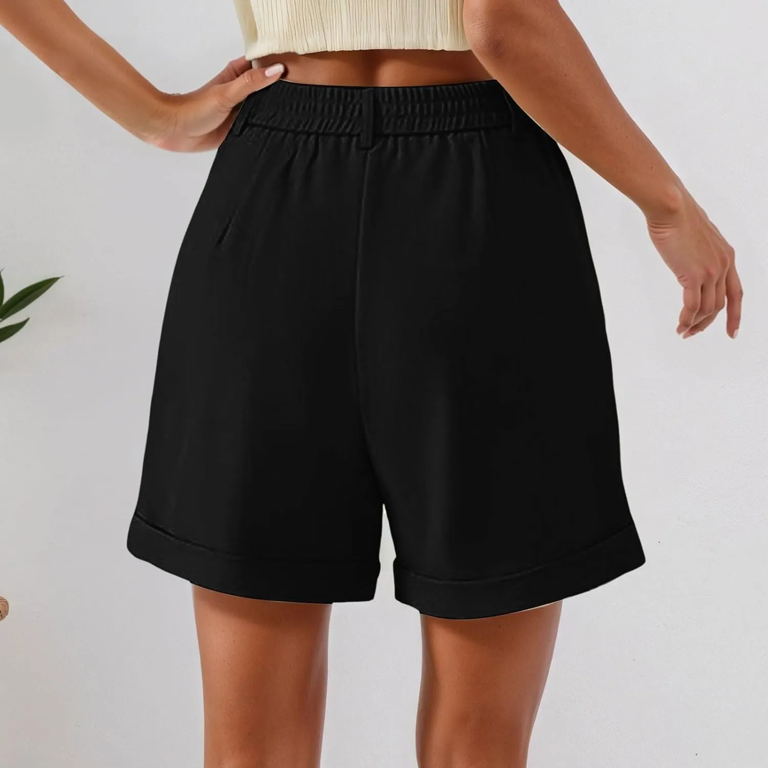 Shorts for Women Dressy Casual Summer Elastic Waist in The Back Pleated Wide Leg Tailored Work Trouser Shorts